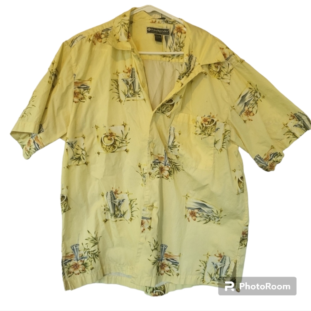 Men's Weekender Vintage Martini + Pineapple Button Down Short sleeve 100% Cott…